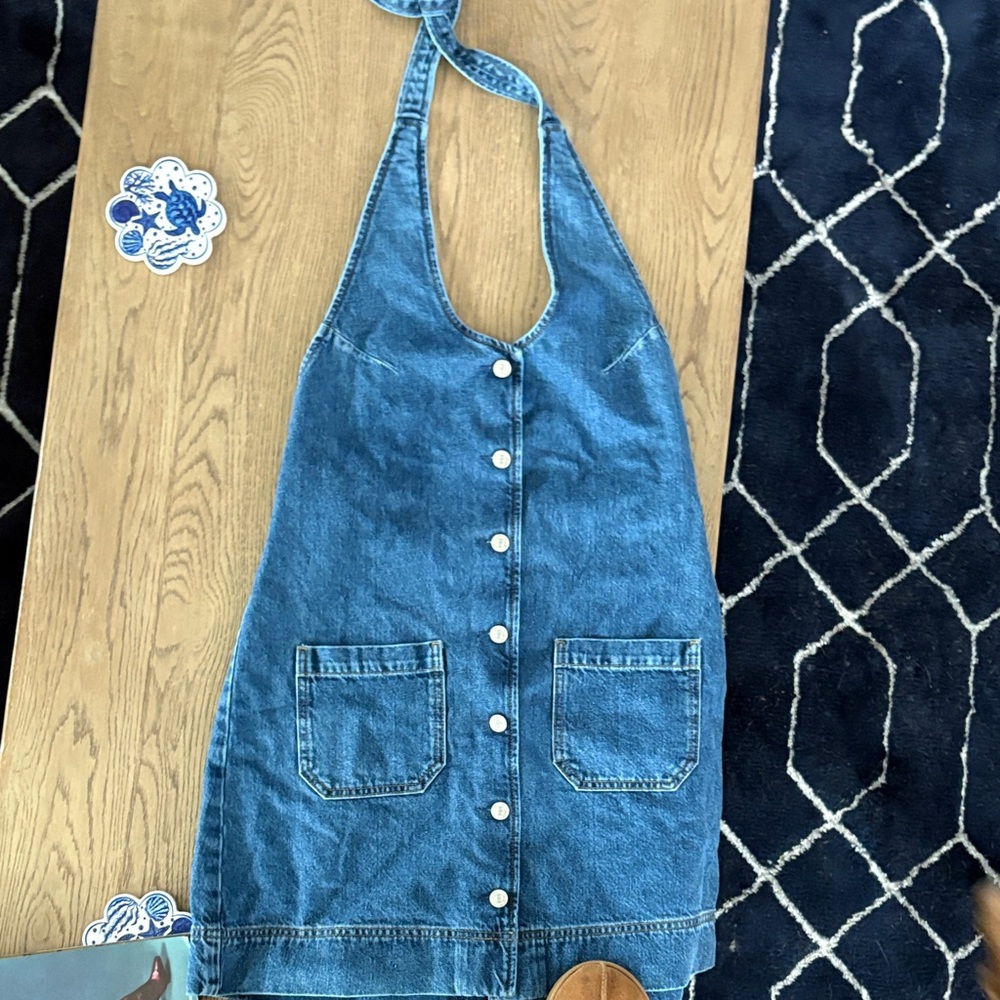 Reformation Blue Denim Halter Dress